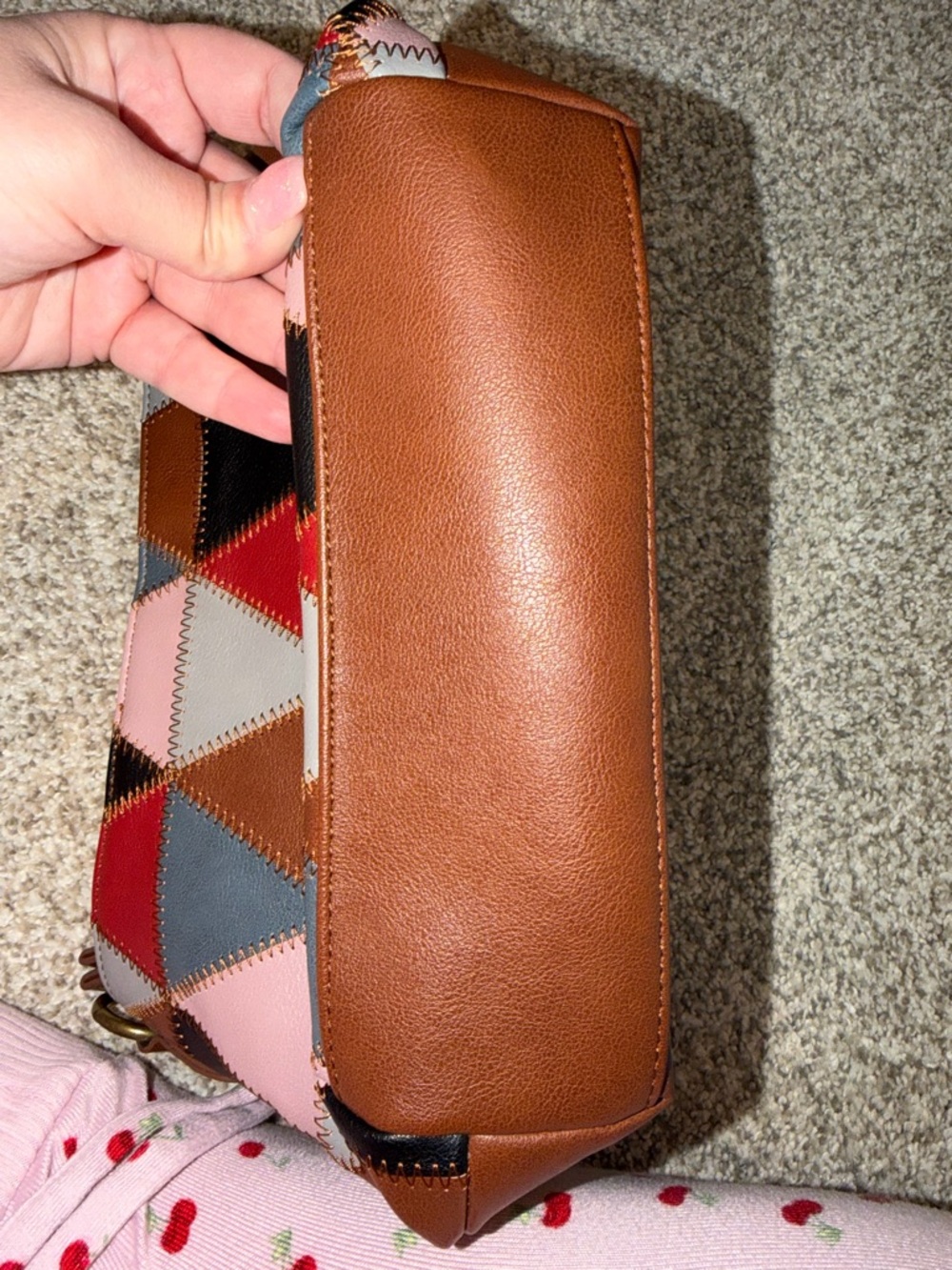 Frye & Co Patchwork Leather Shoulder Bag Boho Triangle Purse - Picture 4 of 10